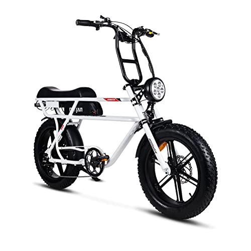 Addmotor MOTAN Electric Bicycle 20 Inch Fat Tire 750W Motor 48V 16Ah Lithium Battery Powered Assit Motorcycle Headlight M-70 Platinum Cruiser Retro E Bike for Adults Men (Snowy White)