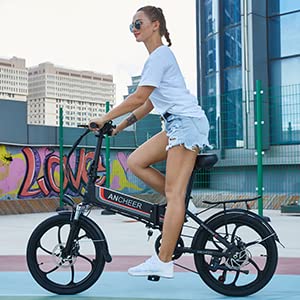 ANCHEER Folding Electric Bike Ebike, 20'' Electric Commuter Bicycle with 10AH Removable Lithium-Ion Battery, 48V 350W Motor and Professional Rear 7 Speed Gear (Blue)