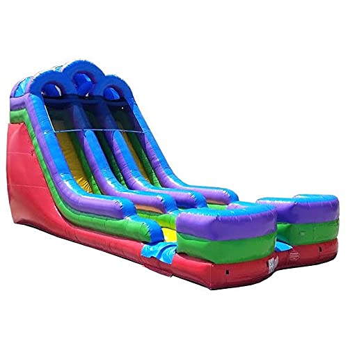 TentandTable Retro Rainbow Double Bay Inflatable Water Slide - 35'L x 13.5'W x 18.5'H - Wet or Dry, Commercial Grade - Includes 1.5 HP Blower & Ground Stakes