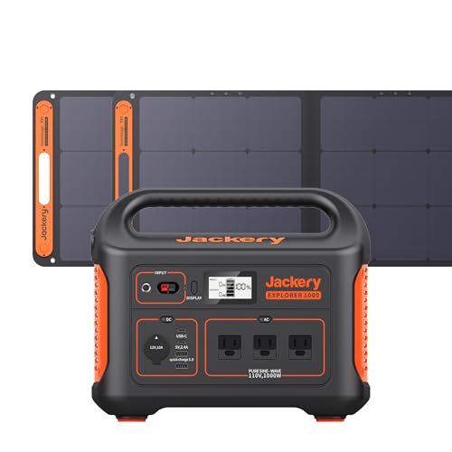 Jackery Solar Generator 1000, 1002Wh Capacity with 2xSolarSaga 100W Solar Panels, 3x1000W AC Outlets, Portable Power Station Ideal for Home Backup, Emergency, RV Outdoor Camping Black, Orange