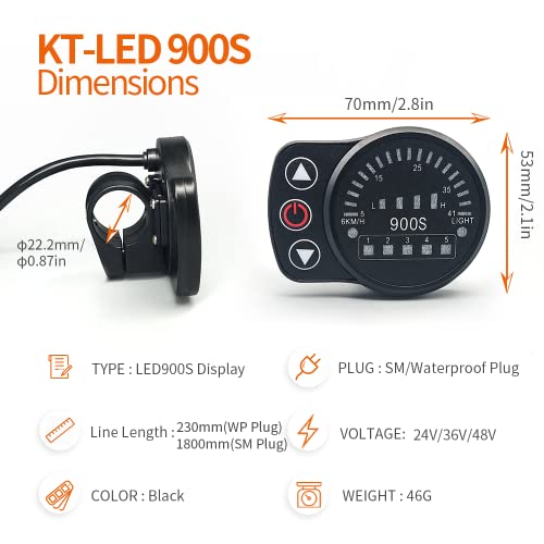 Ebike KT LED-900S Display 24V/36V/48V EBike Display SM/Waterproof Plug for Electric Bicycle Conversion Kit KT Controller (LED900S SM Plug)