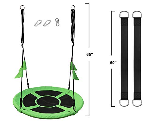 ORANGUTAN Tree Swings for Kids Outdoor, Flying Saucer Swing with 360°Rotate 40 Inch 600LBS Capacity, Bonus Carabiners, Tree Straps, Swing Swivel and Flags, for Playground Swing, Backyard (Green)