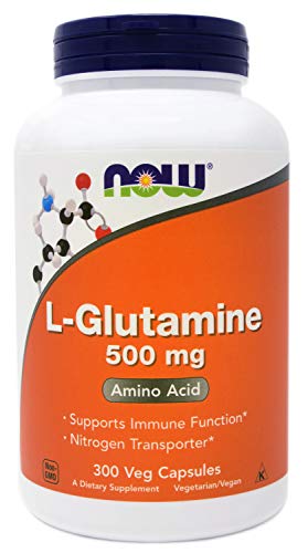Now L-Glutamine 500 mg, 300 Vegan Capsules - Non-GMO, Vegan, Kosher