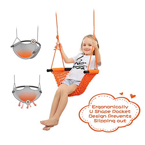 RedSwing Kids Swing seat with Adjustable Ropes, Hand-Knitting Child Swing Seat Great for Tree, Outdoor Indoor, Playground, Backyard, Orange