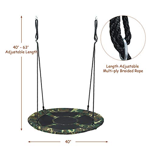 Costzon 40’’ Flying Saucer Tree Swing, Safe and Sturdy Swing for Children W/ Easy Assembly, Adjustable Ropes, Ideal for Park Backyard, Playground, and Playroom (Camo Green)