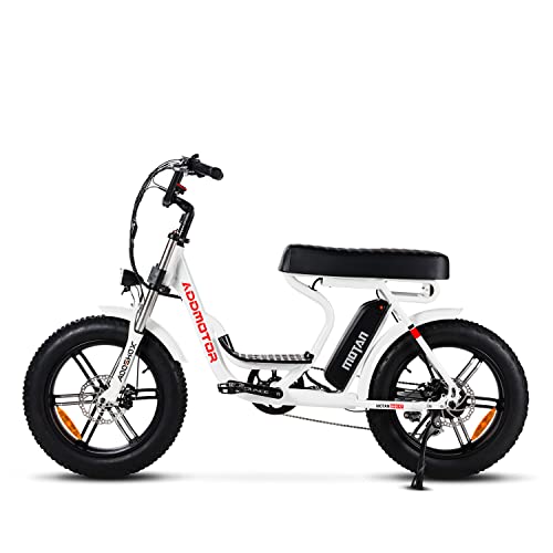 Addmotor Motan Ebike 20'' Fat Tire Electric Bike, 750W Motor, Removable 48V/17.5Ah Panasonic Battery, M-66 R7 Snow Mountain Electric Bicycle with Long Banana Seat, 7-Speed Shimano (Snow)