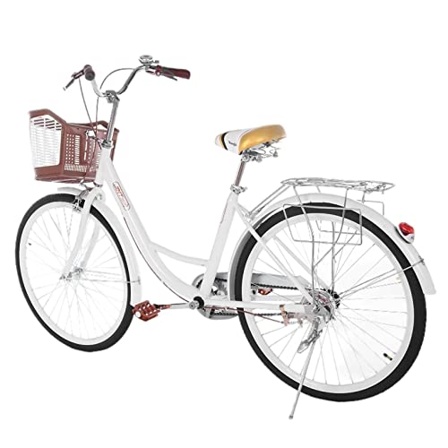 perfectbot 26 inch Complete Cruiser Bikes for Women, Single Speed Comfortable Womens Bike with Baskets, Classic Bicycle Retro, Bicycle Beach Cruiser Bicycle Retro Bicycle (White)