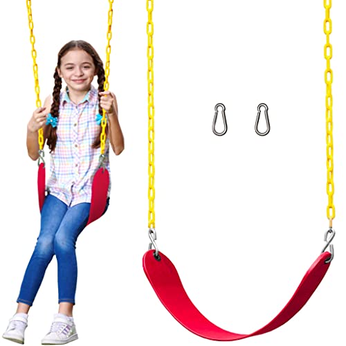 Jungle Gym Kingdom Outdoor Swing Seat Replacement - Pack of 1 Replacement Swings for Swingsets for Outside with Plastic Coated Chains and 2 Hooks, Playground Accessories, Red﻿