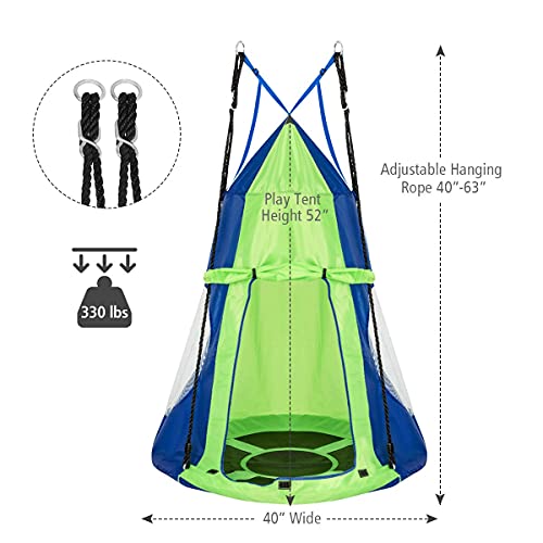 Costzon 2 in 1 Kids Detachable Hanging Chair Swing Tent Set, Hammock Nest Pod Hanging Swing Seat for Boys/Girls, Children Outdoor Indoor Swing Play House with Play Tent, Max Capacity 330 LBS (Green)