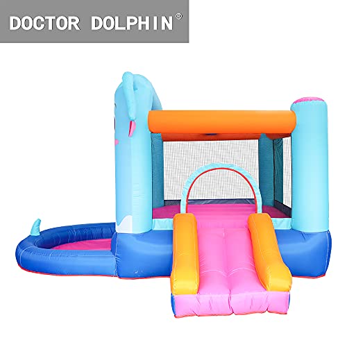 Doctor Dolphin Mini Bounce House for Toddlers Indoor and Outdoor with Blower, Bouncy House for Kids with Ball Pool (Elephant Shape)