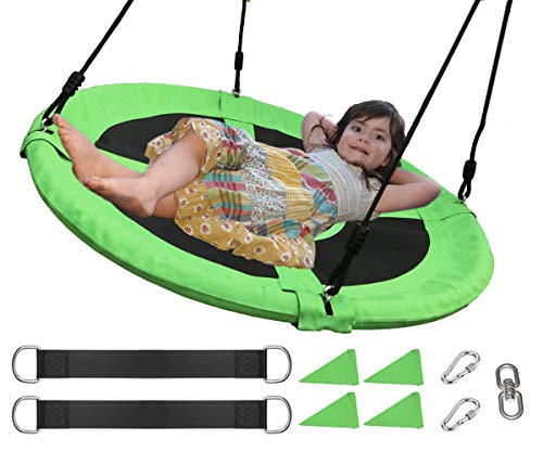ORANGUTAN Tree Swings for Kids Outdoor, Flying Saucer Swing with 360°Rotate 40 Inch 600LBS Capacity, Bonus Carabiners, Tree Straps, Swing Swivel and Flags, for Playground Swing, Backyard (Green)
