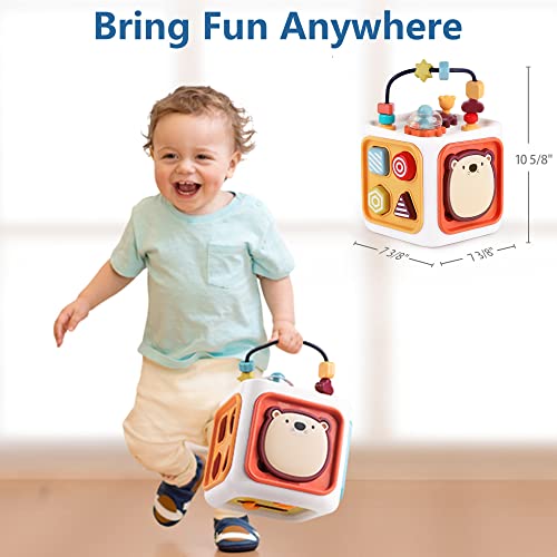iPlay, iLearn 6 in 1 Activity Center Cube for Baby 6-12-18 Month, Toddler Busy Board Learning Toy 1 2 3 Year Old, Infant Portable Musical Drum Shape Sorter, Developmental Babies Boy Girl Birthday Gift