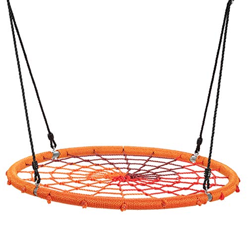 Costzon 40'' Spider Web Colorful Tree Swing Net Swing, 700 Lbs Kids Net Spider Web Round Swing with 40’’- 63’’ Hanging Ropes for Tree, Swing Set, Backyard, Playground, Indoor & Outdoor (Orange)