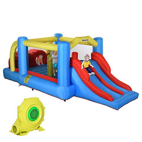 Outsunny Kids Inflatable Bounce House 3-in-1 Jumping Castle with Slide, Climbing Walls, & Trampoline, Air Blower Included