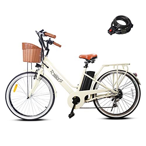 NAKTO 350W Electric Bike 26" Commuting E-Bike 6 Speed Electric Bikes for Adults City Ebike for Women High Speed Electric Bikes with 36V 12AH Removable Battery
