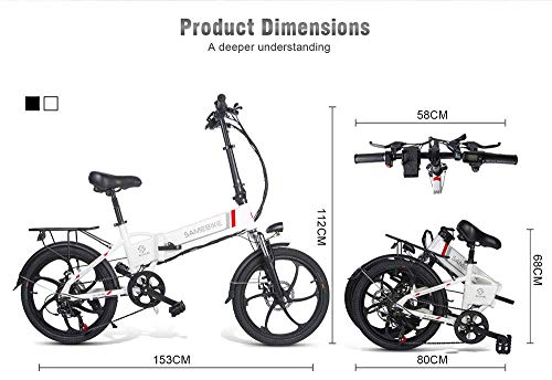 SAMEBIKE 20" Folding Electric Bike 350W 48V 10.4Ah, Adult Electric Bicycles with USB Universal Cell Phone Holder, Electric Commuting Bike 7 Speed Gear & LCD Display