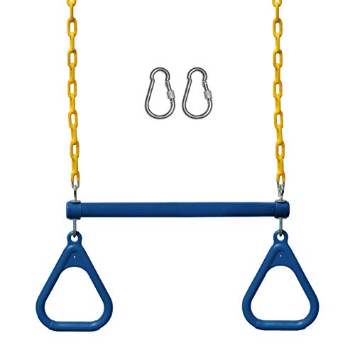Jungle Gym Kingdom Swing Sets for Backyard, Monkey Bars & Swingset Accessories - Set Includes 18" Trapeze Swing Bar & 48" Heavy Duty Chain with Locking Carabiners - Outdoor Play Equipment (Blue)