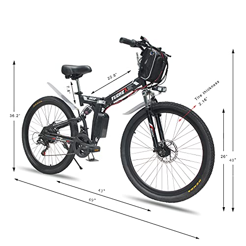 Jacgood Electric Bike for Adults, 500W/1000W Folding Electric Mountain Bike 26'' Electric Bicycle, Adults Ebike with Removable Battery, Professional 21 Speed, Full Suspension Electric Bike Foldable