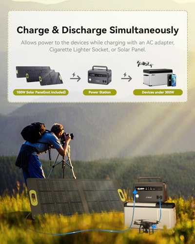 CTECHi Portable Power Station 300W with Larger Screen, 299Wh Solar Powered Generator with LiFePO4 Battery, Battery Power Supply for Home Emergency Use, Outdoor, CPAP, Camping, Trip and Fishing