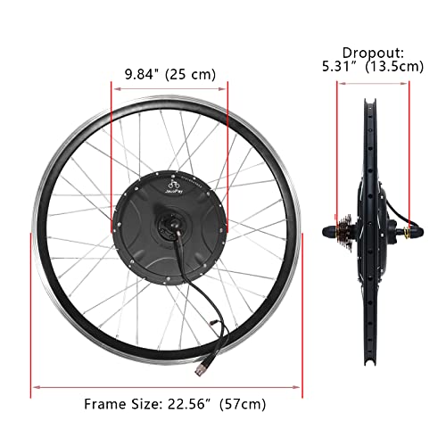 JauoPay 48V 1500W Electric Bicycle Conversion Kit Brushless Gearless Hub Motor 26" Rear Wheel Frame Built-in Dual Mode Controller Full Waterproof wiht LCD Display