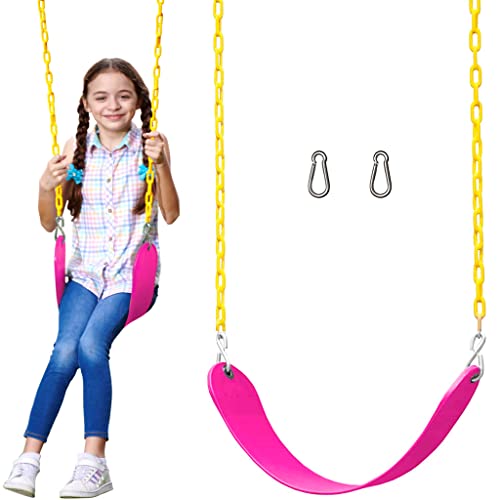 Jungle Gym Kingdom Outdoor Swing Seat Replacement - Pack of 1 Replacement Swings for Swingsets for Outside with Plastic Coated Chains and 2 Hooks, Playground Accessories, Pink