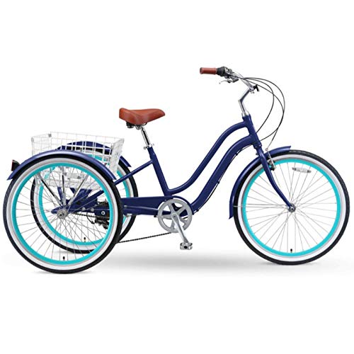 sixthreezero EVRYjourney 26 Inch 7-Speed Hybrid Adult Tricycle with Rear Basket, Navy, One Size (630333)