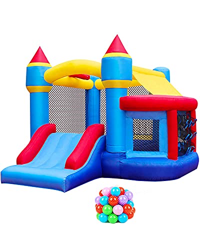 RETRO JUMP Inflatable Bounce House, Bouncy House for Kids Outdoor, Inflatable Kids Bounce House with Jumping Ball Pit & Basketball Hoop, Ocean Balls, Blower, Patch Kits, Stakes, Carrying Bag