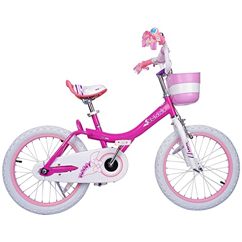 Royalbaby Bunny Girls Kids Bike 18 Inch Childrens Bicycle with Basket Kickstand for Age 5 to 8 Years, Fuchsia