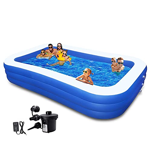 10ft Kiddie Pool Inflatable Swimming Pool Above Ground Pool with Pump 120"X72"X22" Full-Sized Large Inflatable Big Pool - Baby Pool Kiddie Pool Kids Pool Toys Swimming Pool for Kid