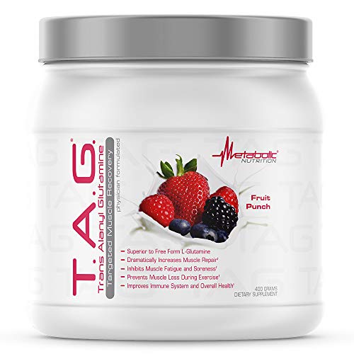Metabolic Nutrition, TAG, Trans Alanyl Glutamine, 100% L-Glutamine Peptide Powder, Pre Intra Post Workout Supplement, 400 Grams (40 Servings) (Fruit Punch)