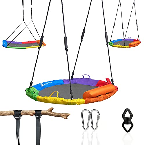 Tree Swing Saucer Swing for Kids Outdoor – 40” Nest Swing Circle Swing for Tree – Hanging Swing with Steel Frame, Frictionless Swivel, Carabiners, Nylon Ropes, Handles & Thick Padding by SportsTrail