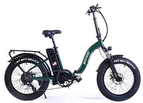 SOHOO 48V 750W13AH 20" x4.0 Folding Fat Tire E-Bike Mountain Electric Bicycle Beach Cruiser Snow Bike (Green)