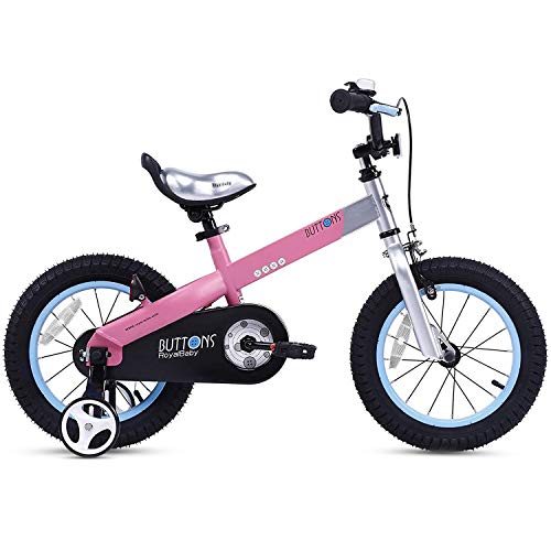 RoyalBaby Boys Girls Kids Bike 14 Inch Matte Button Bicycles with Training Wheels Child Bicycle Pink