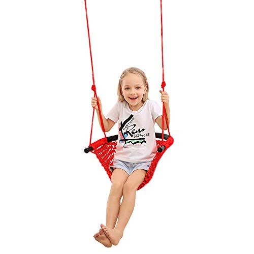 Swing Seat for Kids Heavy Duty Rope Play Secure Children Swing Set,Perfect for Indoor,Outdoor,Playground,Home,Tree,with Snap Hooks and Swing Straps,440 lbs Capacity,Red