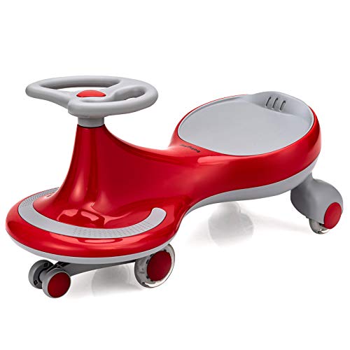 BABY JOY Wiggle Car for Kids, Swing Car with LED Flashing Wheels, No Batteries, Gears or Pedals, Uses Twist, Turn, Wiggle Movement to Steer, Ride-on Toy for Boys Girls 3 Year Old and Up (Red)