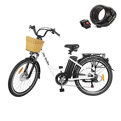 NAKTO Electric Bike 350W Ebike 26'' Electric Bicycle, 30MPH Adults Electric City Bike with Removable 36v12.5ah Battery, Professional 6 Speed Gears