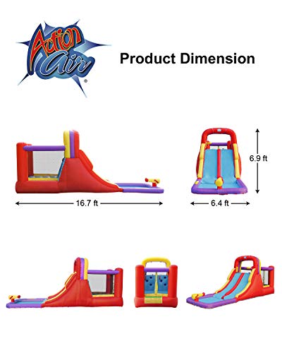 ACTION AIR Bounce House, Dry and Wet Inflatable Waterslide, Slide with Large Bounce Area, Durable Sewn with Extra Thick, Summer and Winter Fun for Kids (9185)