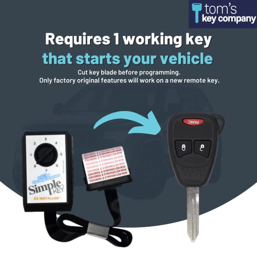 Simple Key Programmer and Key with Remote Fob Buttons: - Designed For Chrysler, Dodge, and Jeep Vehicles (Easy to Program Key Yourself) (3 Button Key Fob (Lock, Unlock, Panic)