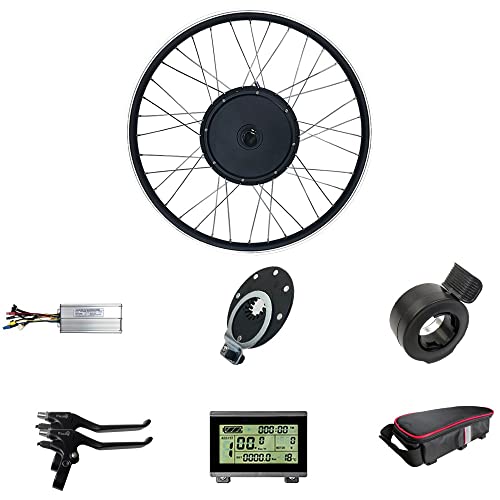 RICETOO 48V 1500W 20"/24"/26"/27.5"/28"/700C Front Wheel Electric Bicycle Conversion Motor Kit with Brushless Gear Hub Motor with KT-LCD3 Display. (48V 24 inch)