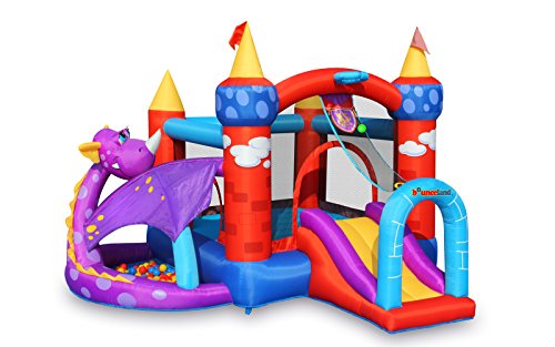 Bounceland Dragon Quest Inflatable Bounce House, Ball Pit with 30 Colorful Balls included, Fun Slide and Basketball Hoop, UL Strong Blower included, 11.5 ft x 11.5 ft x 8 ft H, Fun Dragon Castle theme