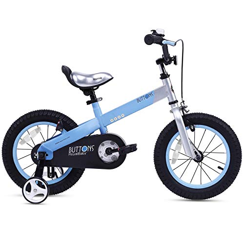 RoyalBaby Boys Girls Kids Bike 16 Inch Matte Button Bicycles with Training Wheels Kickstand Child Bicycle Blue