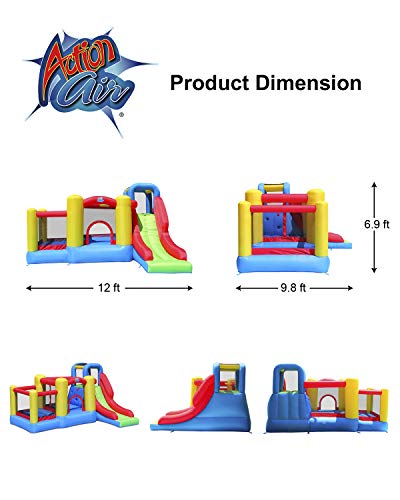 Action air Bounce House, Bounce House with Blower, Bouncy Castle with Long Slide, Double Jumping Area and 30 Pit Balls, Durable Sewn with Extra Thick Material, for Kids (9359)