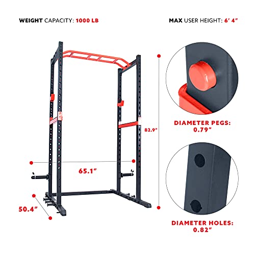 Sunny Health & Fitness Power Zone Strength Rack Power Cage with LAT Pull Down Attachment