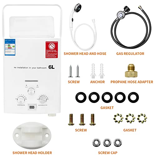 Rebala Tankless Water Heater 1.32GPM Propane Water Heater 6L Portable Water Heater Outdoor Gas Water Heater Instant Endless Hot Water for RV Cabin Barn Camping Boat