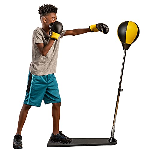 Protocol Punching Bag with Stand - for Adults & Kids - Punching Bag with Stand Plus Boxing Gloves - Adjustable Height Stand - Great for Exercise and Fitness Fun for The Entire Family, Black