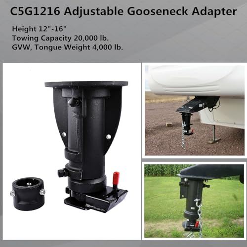 GELUOXI C5G1216 Adjustable Cushioned 5th Wheel Gooseneck Adapter Height 12"-16" Towing Capacity 20K Lbs
