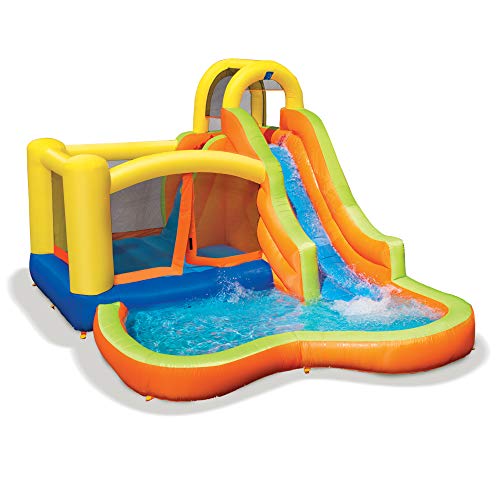 Banzai Sun 'N Splash Fun 12' x 9' x 7' Kids Inflatable Outdoor Backyard Bounce House and Water Slide Splash Park Toy w/ Bouncer, Slide, & Kiddie Pool