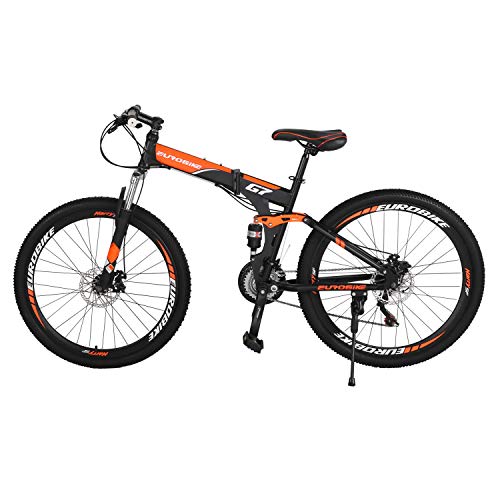 27.5inches Mountain Bike 27.5" 21-Speed Dual Disc Brake Folding Mountain Bike Full Suspension Mountain Bike Orange 27.5 (Orange)