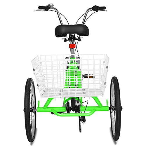 Adult Folding Tricycle 7-Speed, 20/24/26-Inch Three Wheel Cruiser Bike with Cargo Basket, Foldable Tricycle for Adults, Women, Men, Seniors Exercise Shopping (Bright Green, 24" Wheel/ 7-Speed)