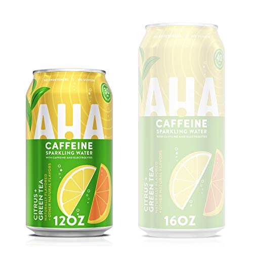 AHA Sparkling Water, Citrus + Green Tea Flavored Water, with Caffeine & Electrolytes, Zero Calories, Sodium Free, No Sweeteners, 12 fl oz, 8 Pack
